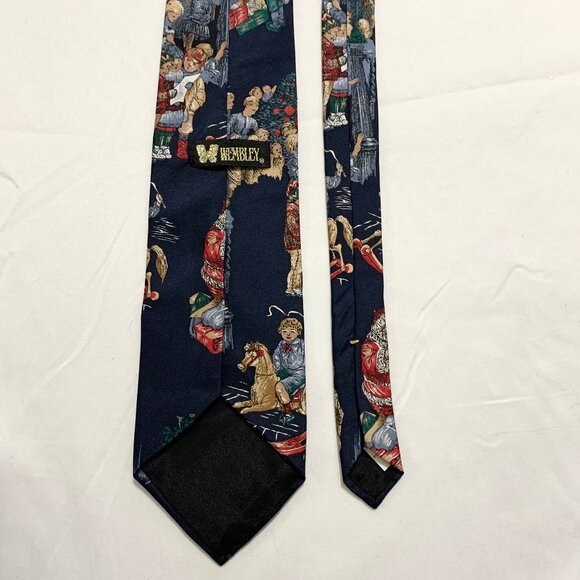 Wembley Mens Santa Christmas Holiday 100% Silk Tie Blue Red Made In USA Lot Of 2 - Picture 7 of 8